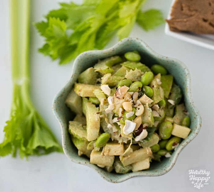 Celery Apple Edamame Peanut Butter Salad